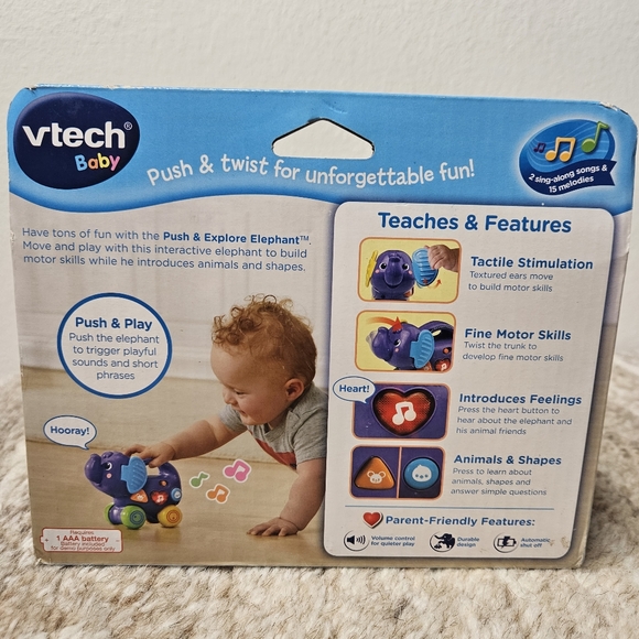 VTech Baby Learning Toy Interactive Push and Explore Elephant - Picture 5 of 14